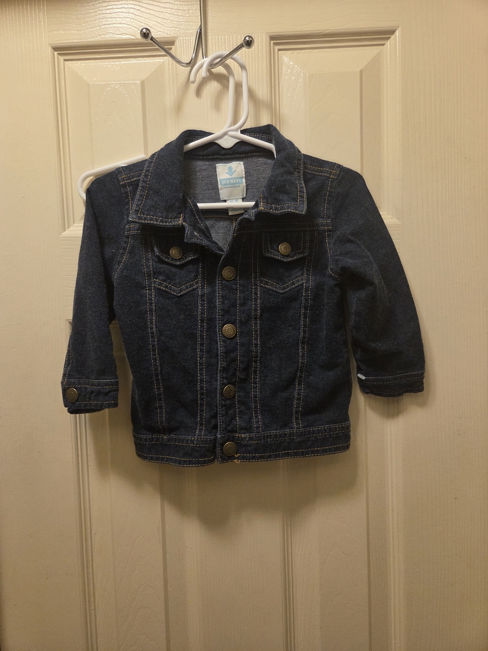 Old Navy Dark Blue Denim Jacket - Classic Button Front 12/18 Months